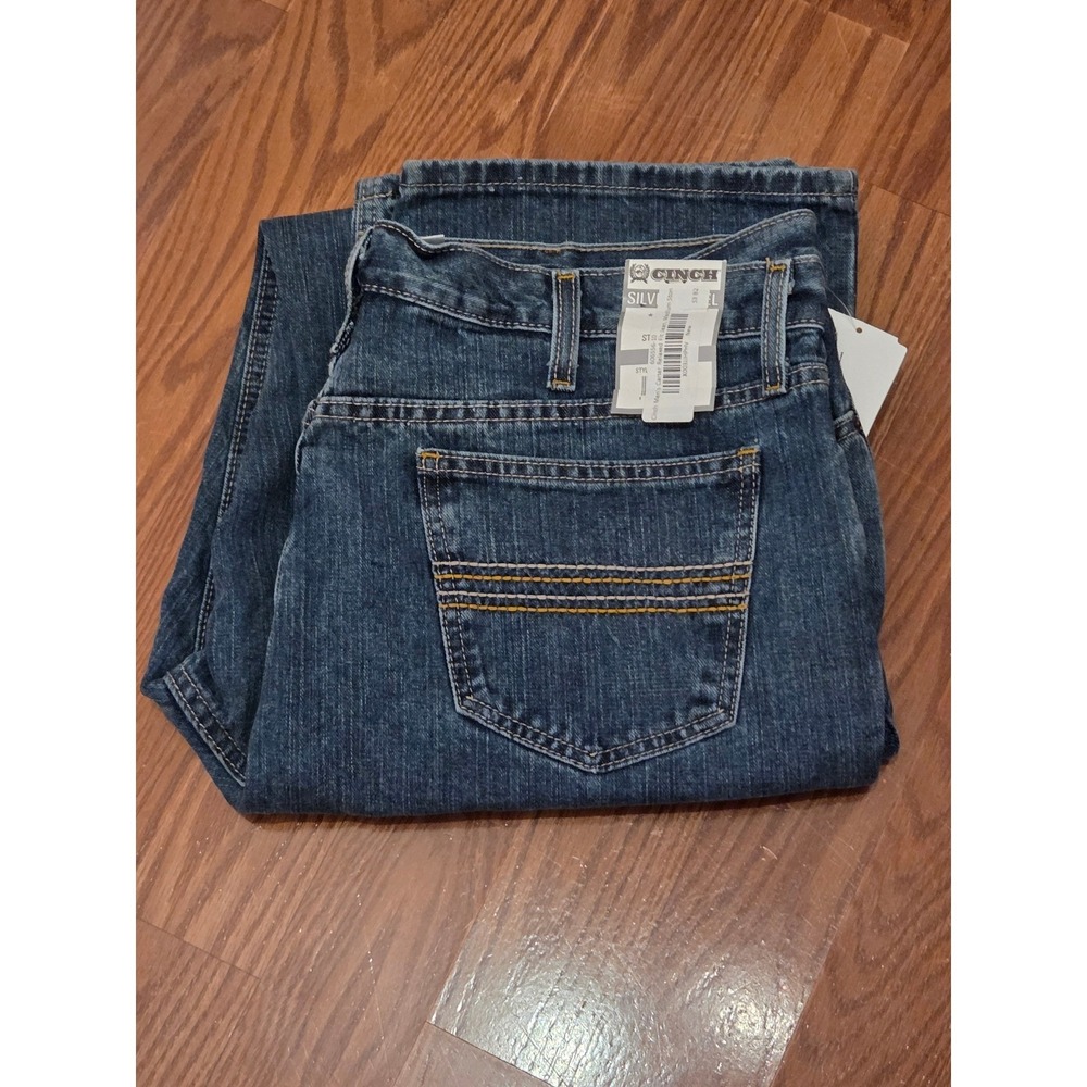 Cinch Silver NWT Label Mens Slim Fit Straight Leg Jeans Medium Wash 38x34